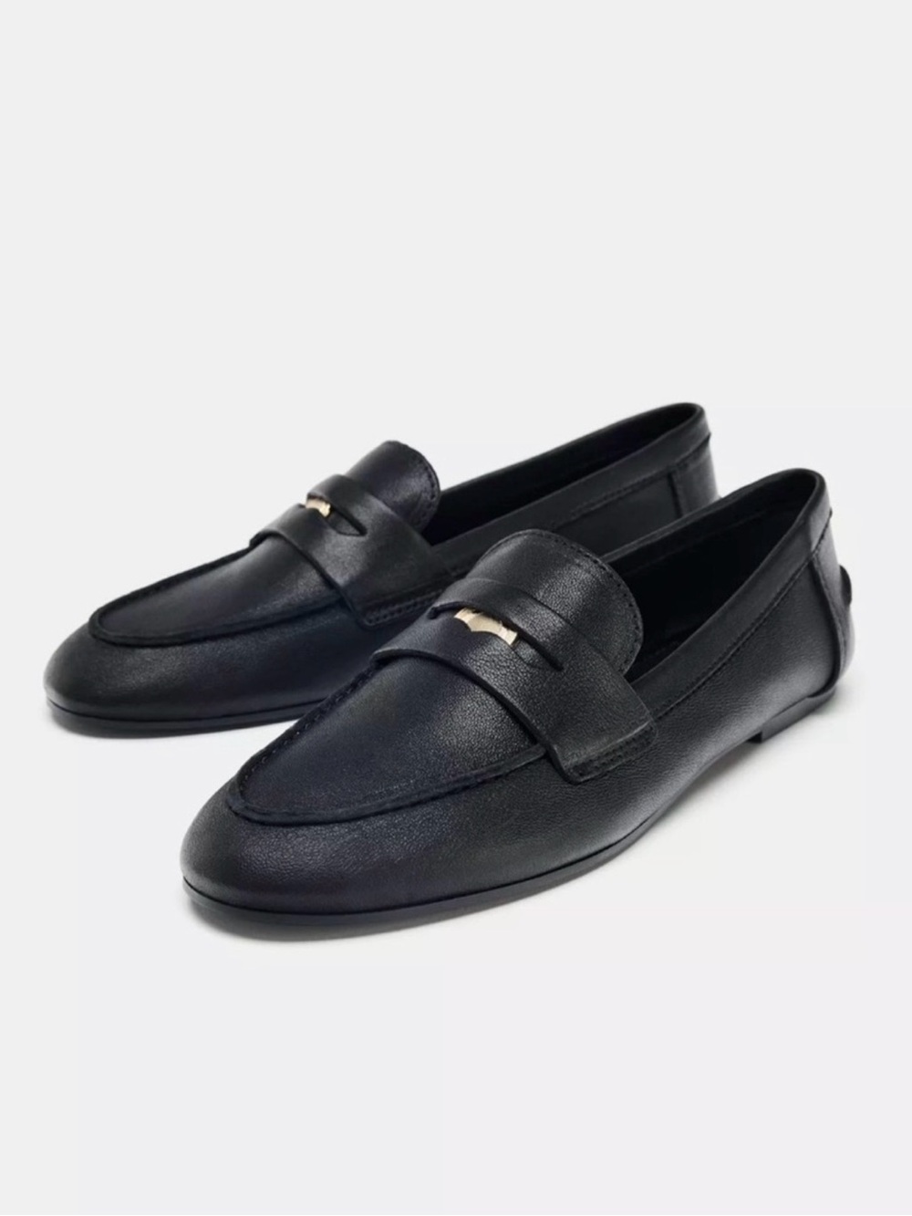 Zara Classic Black Leather Penny Loafers